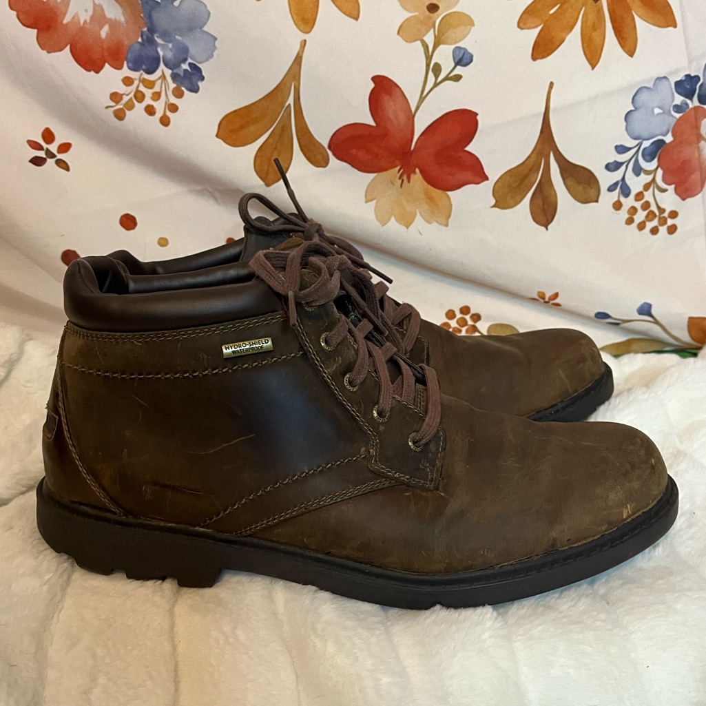 Rockport Mens 10.5m Dark Brown Leather Storm Surge Plain Toe Work A13715 Boots